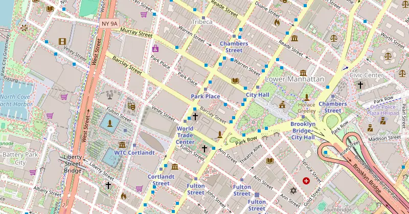 Carte de Four Seasons Hotel New York Downtown avec les hôtels à proximité