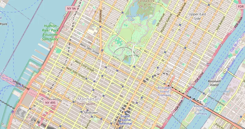 Carte de The Ritz-Carlton New York, Central Park avec les hôtels à proximité
