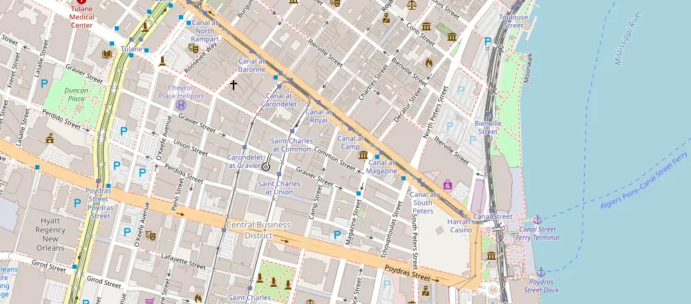 Carte de La Nouvelle-Orléans avec les hôtels à proximité
